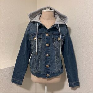 TRUE RELIGION WOMEN'S RELAXED TRUCKER HOODIE JEAN JACKET SIZE M